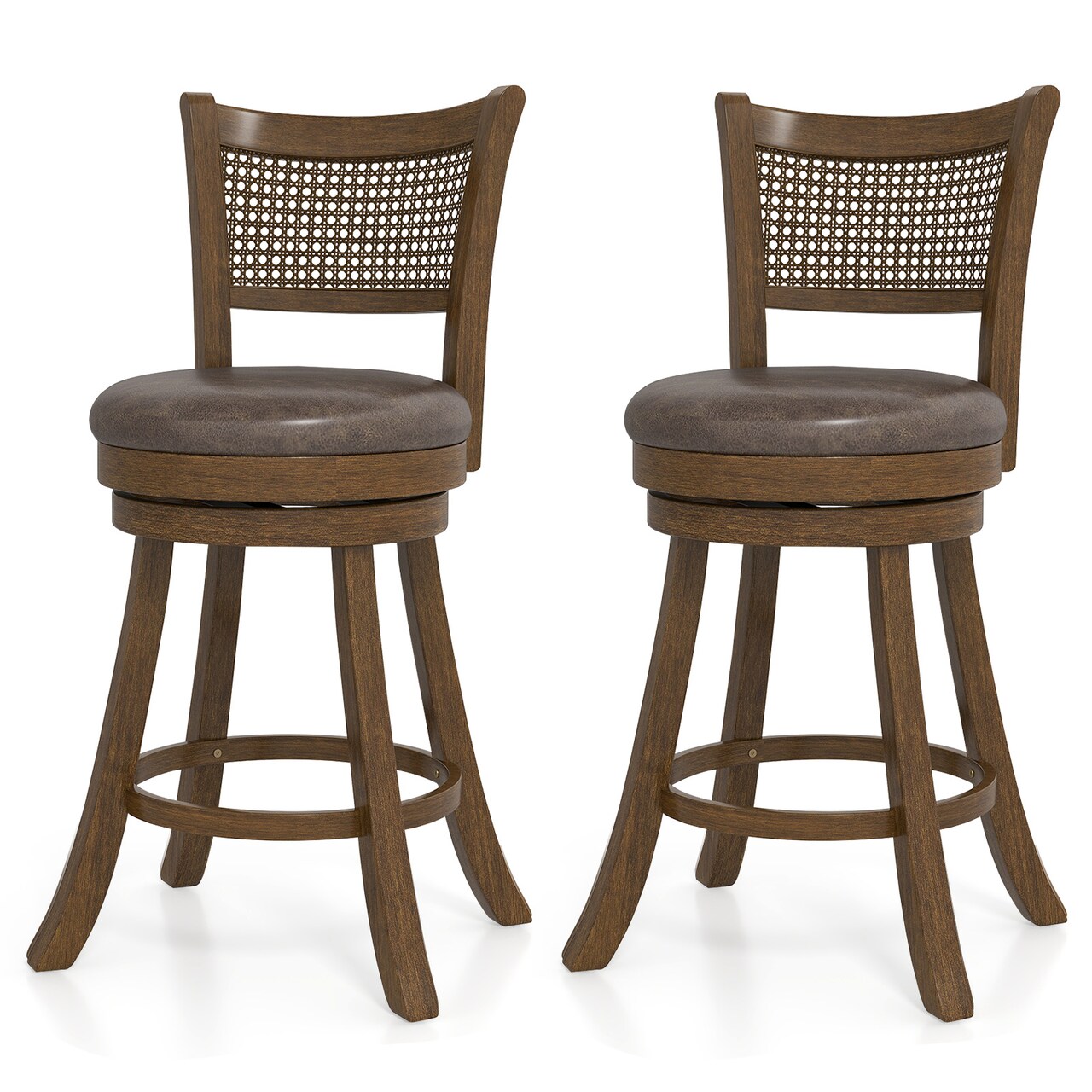 Swivel Bar Stools 2 Pack Counter Height Ergonomic Rattan Backrest Brown